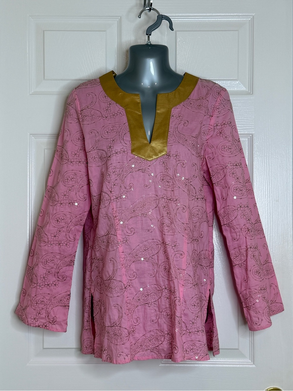 Bentley A Pink Paisley Embroidered Cotton Tunic Top Size 8